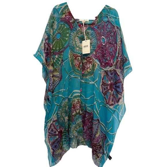 2/$20 Pia Rossini Olympia Kaftan Green Print One Size NWT - Picture 1 of 5